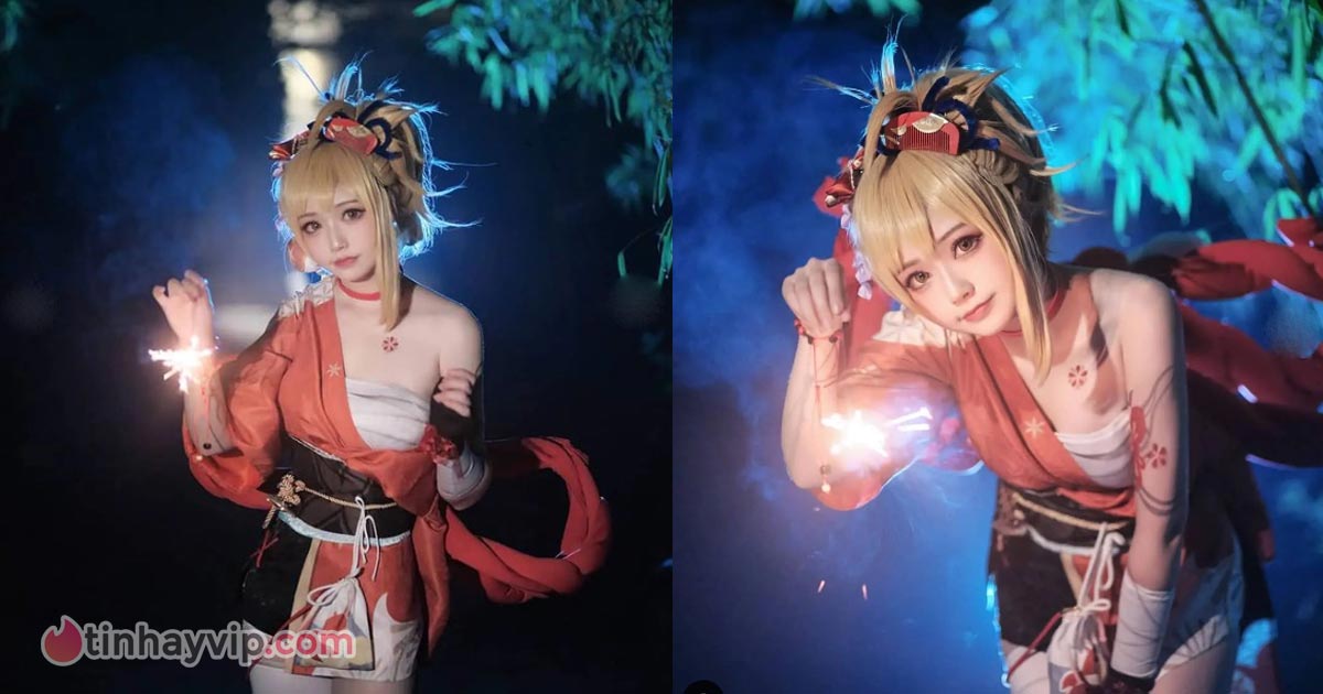 Cosplay Naganohara Yoimiya trong Genshin Impact hot girl khoe nhan sắc xinh xỉu