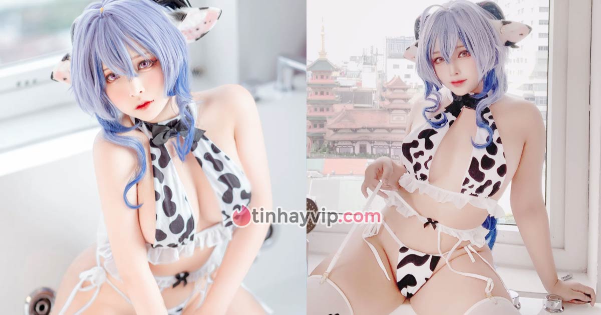 Saya Momo cosplay Ganyu bikini bò sữa khiêu gợi