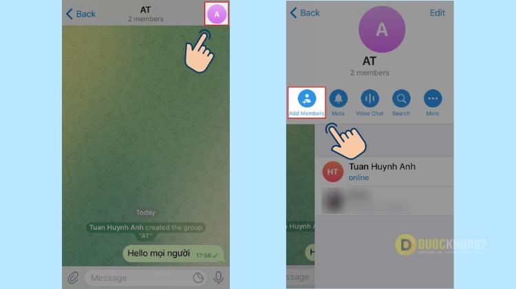 Bấm vào hình đại diện và thêm thành viên